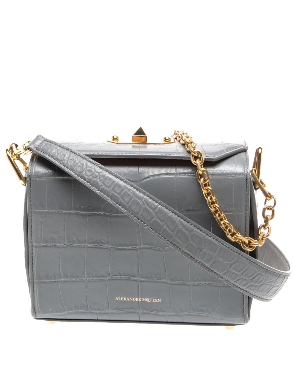 Alexander McQueen Gray Croc-Embossed Mini Shoulder Bag